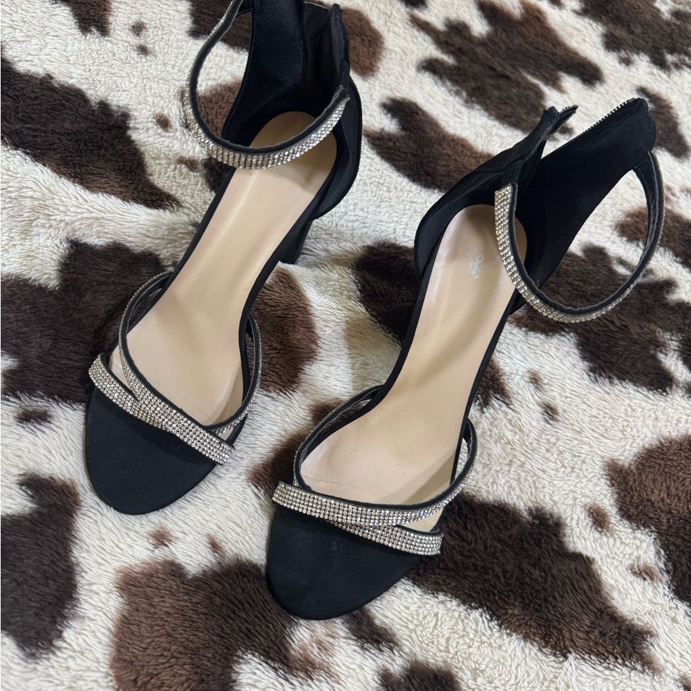 Windsor Black Heels with Rhinestone Straps